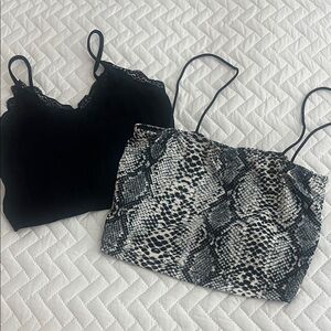 Set of 2 Spaghetti Strap Crop Tops - Black & Snake Print. Like New